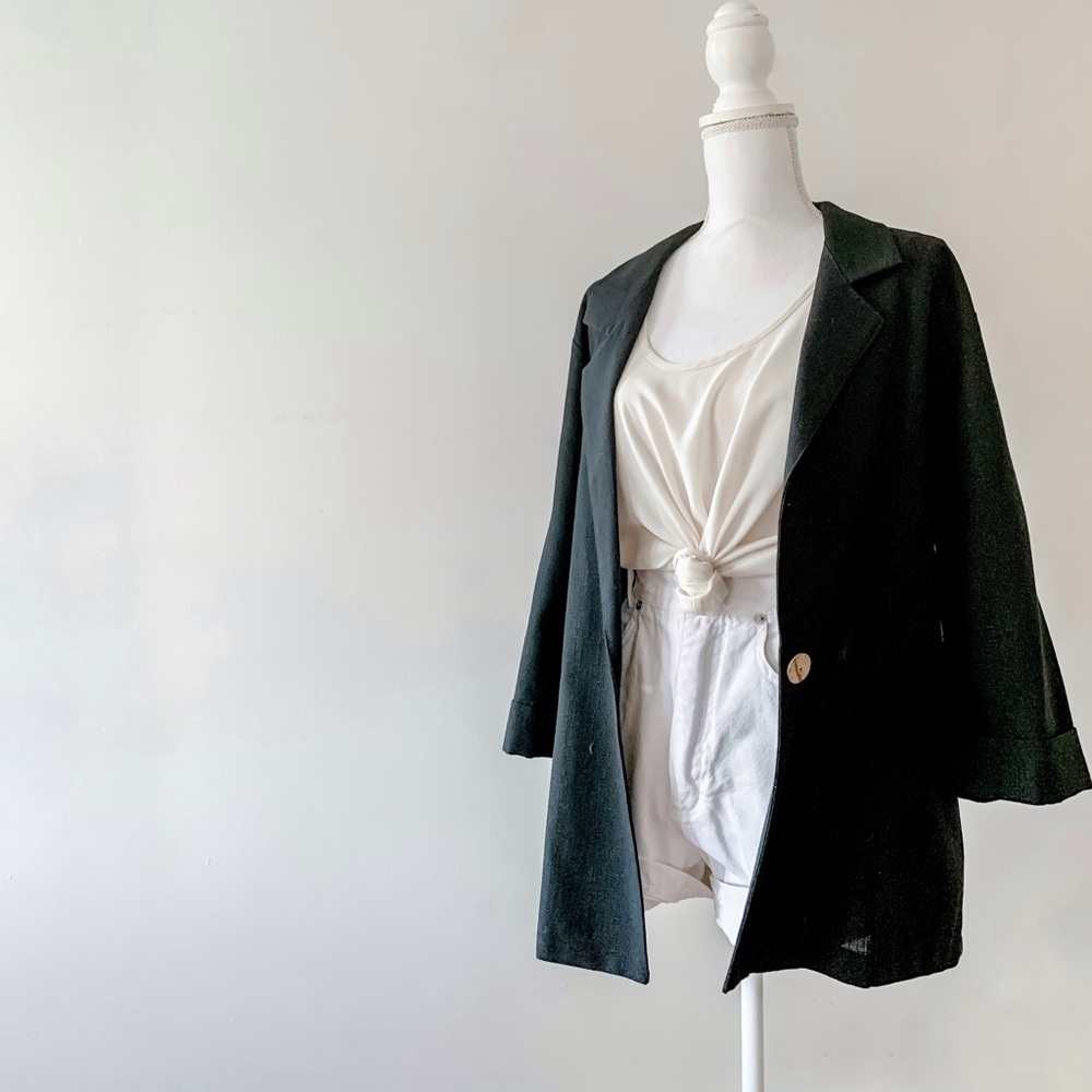 vintage boxy linen black blazer